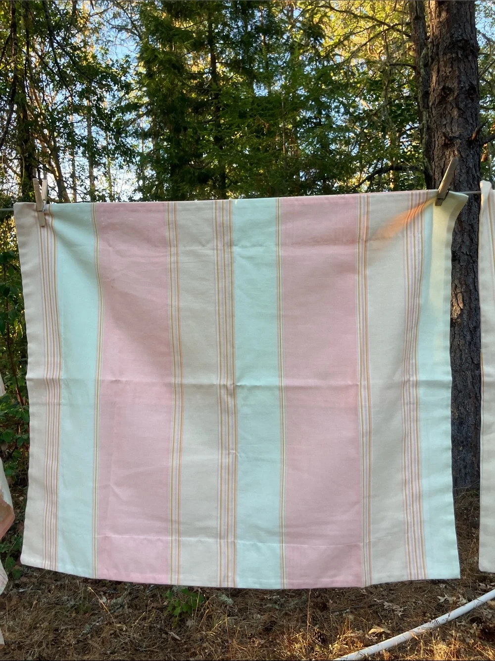 Pastel striped Full bed skirt and two pillow sham covers set made in USA
